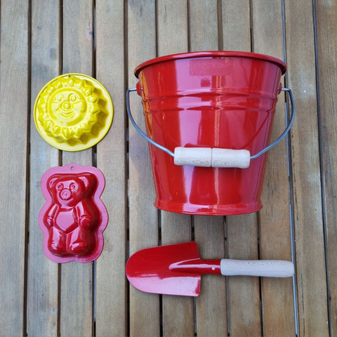 Lot en acier émaillé pour la plage rouge et jaune